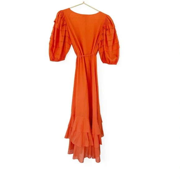 Farm Rio • Orange Ruffles Wrap Midi Dress - Picture 8 of 10